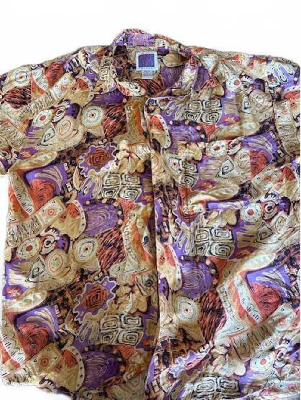 One 800 Hundred Silk Abstract Camp Shirt Large